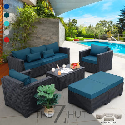 Rattaner Patio Wicker Furniture Set 6 Pieces Outdoor HDPE Wicker Conversation Couch Sectional Chair Sofa Set with Grey Cushions THE Z HUT