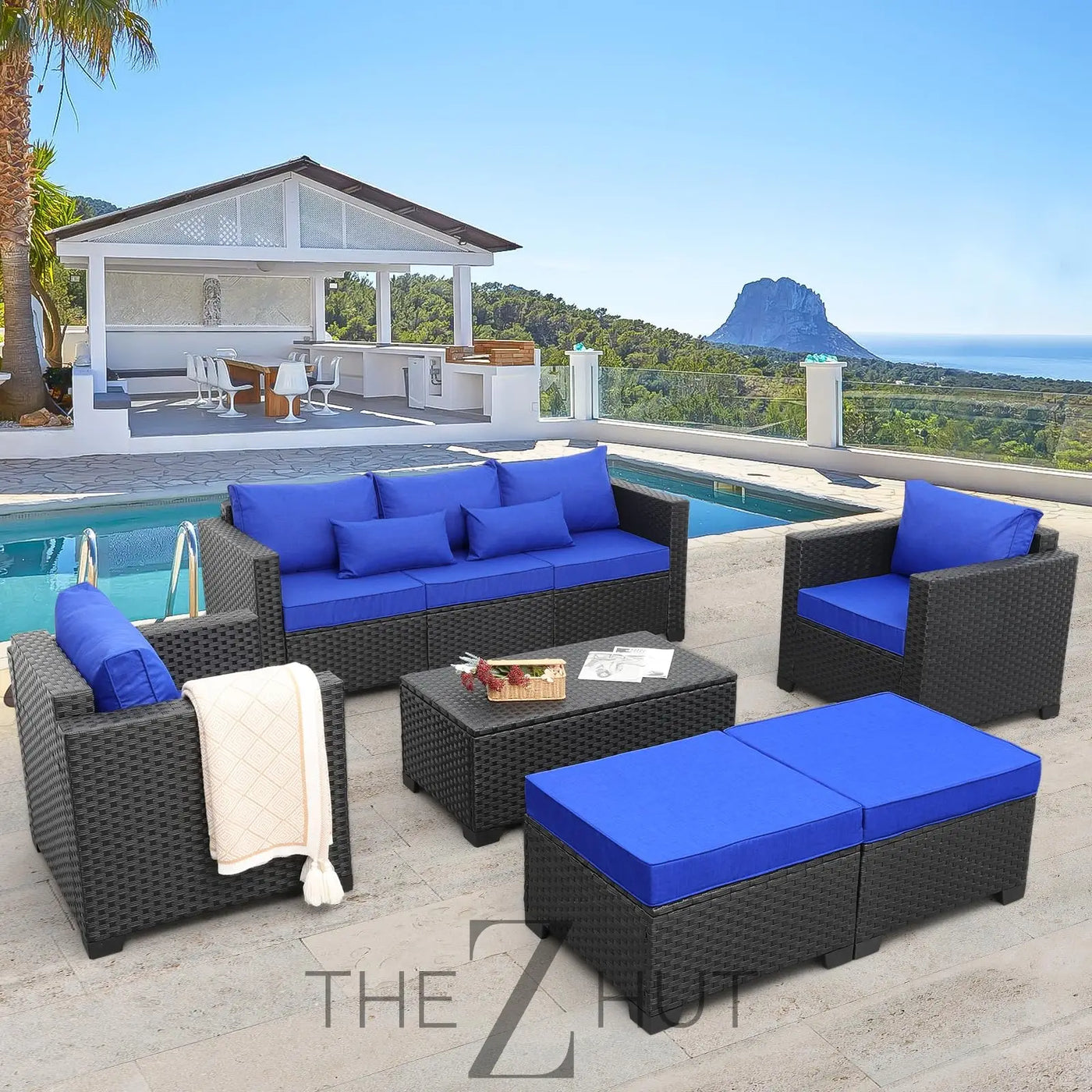 Rattaner Patio Wicker Furniture Set 6 Pieces Outdoor HDPE Wicker Conversation Couch Sectional Chair Sofa Set with Grey Cushions THE Z HUT