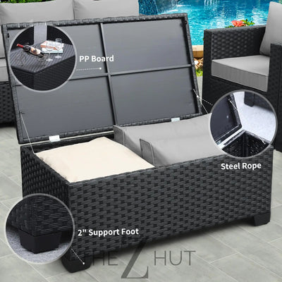 Rattaner Patio Wicker Furniture Set 6 Pieces Outdoor HDPE Wicker Conversation Couch Sectional Chair Sofa Set with Grey Cushions THE Z HUT