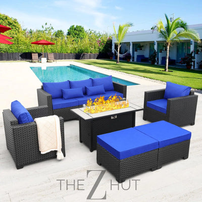 Rattaner Patio Wicker Furniture Set 6 Pieces Outdoor HDPE Wicker Conversation Couch Sectional Chair Sofa Set with Grey Cushions THE Z HUT