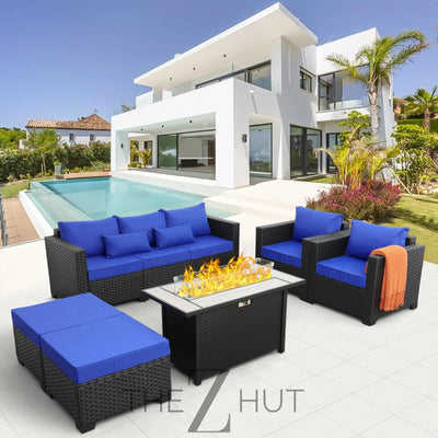Rattaner Patio Wicker Furniture Set 6 Pieces Outdoor HDPE Wicker Conversation Couch Sectional Chair Sofa Set with Grey Cushions THE Z HUT