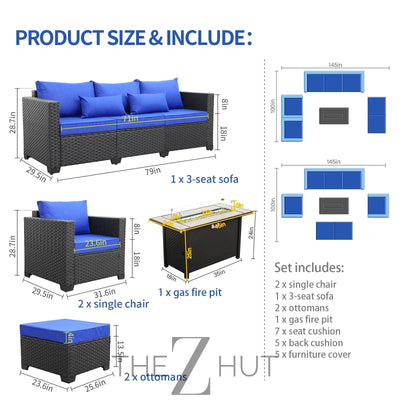 Rattaner Patio Wicker Furniture Set 6 Pieces Outdoor HDPE Wicker Conversation Couch Sectional Chair Sofa Set with Grey Cushions THE Z HUT