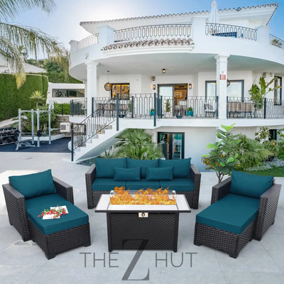 Rattaner Patio Wicker Furniture Set 6 Pieces Outdoor HDPE Wicker Conversation Couch Sectional Chair Sofa Set with Grey Cushions THE Z HUT