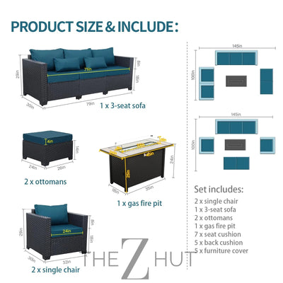 Rattaner Patio Wicker Furniture Set 6 Pieces Outdoor HDPE Wicker Conversation Couch Sectional Chair Sofa Set with Grey Cushions THE Z HUT