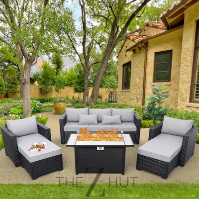 Rattaner Patio Wicker Furniture Set 6 Pieces Outdoor HDPE Wicker Conversation Couch Sectional Chair Sofa Set with Grey Cushions THE Z HUT