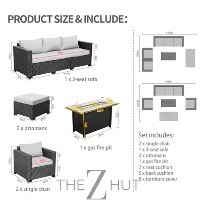 Rattaner Patio Wicker Furniture Set 6 Pieces Outdoor HDPE Wicker Conversation Couch Sectional Chair Sofa Set with Grey Cushions THE Z HUT