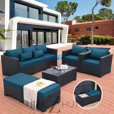 Rattaner Patio Wicker Furniture Set 6 Pieces Outdoor HDPE Wicker Conversation Couch Sectional Chair Sofa Set with Grey Cushions THE Z HUT