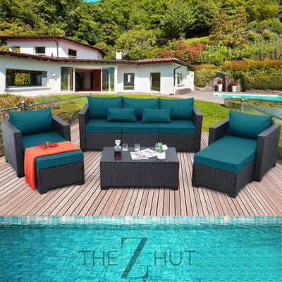 Rattaner Patio Wicker Furniture Set 6 Pieces Outdoor HDPE Wicker Conversation Couch Sectional Chair Sofa Set with Grey Cushions THE Z HUT