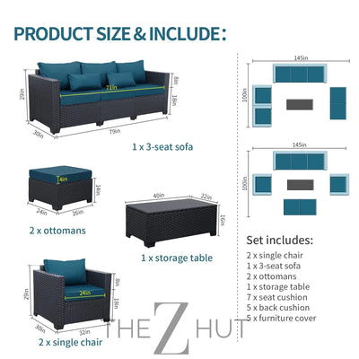 Rattaner Patio Wicker Furniture Set 6 Pieces Outdoor HDPE Wicker Conversation Couch Sectional Chair Sofa Set with Grey Cushions THE Z HUT