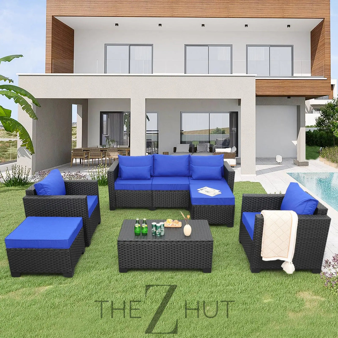 Rattaner Patio Wicker Furniture Set 6 Pieces Outdoor HDPE Wicker Conversation Couch Sectional Chair Sofa Set with Grey Cushions THE Z HUT