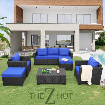 Rattaner Patio Wicker Furniture Set 6 Pieces Outdoor HDPE Wicker Conversation Couch Sectional Chair Sofa Set with Grey Cushions THE Z HUT