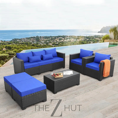 Rattaner Patio Wicker Furniture Set 6 Pieces Outdoor HDPE Wicker Conversation Couch Sectional Chair Sofa Set with Grey Cushions THE Z HUT