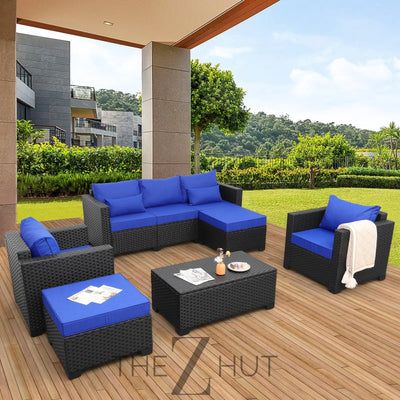 Rattaner Patio Wicker Furniture Set 6 Pieces Outdoor HDPE Wicker Conversation Couch Sectional Chair Sofa Set with Grey Cushions THE Z HUT