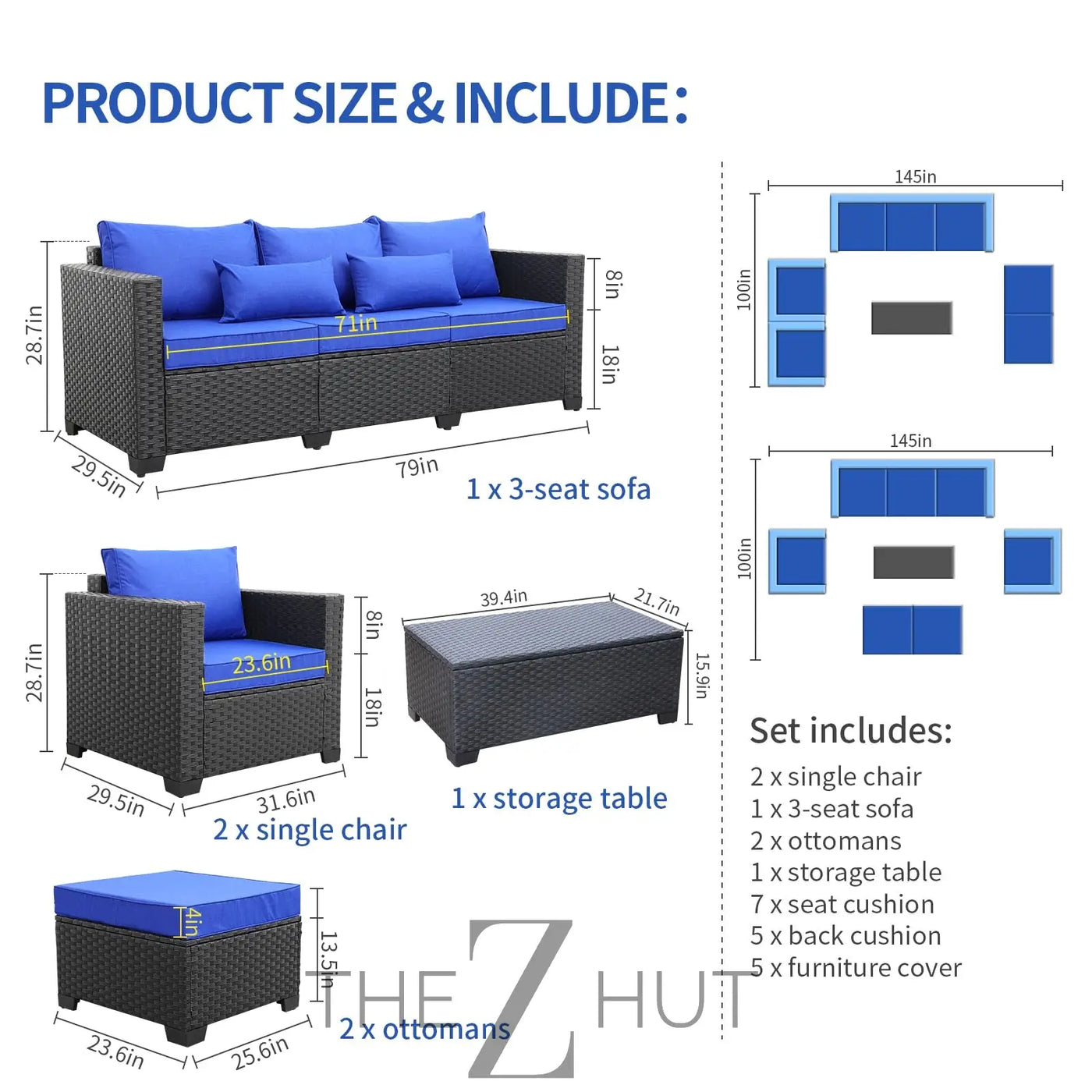Rattaner Patio Wicker Furniture Set 6 Pieces Outdoor HDPE Wicker Conversation Couch Sectional Chair Sofa Set with Grey Cushions THE Z HUT