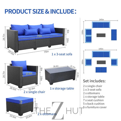 Rattaner Patio Wicker Furniture Set 6 Pieces Outdoor HDPE Wicker Conversation Couch Sectional Chair Sofa Set with Grey Cushions THE Z HUT