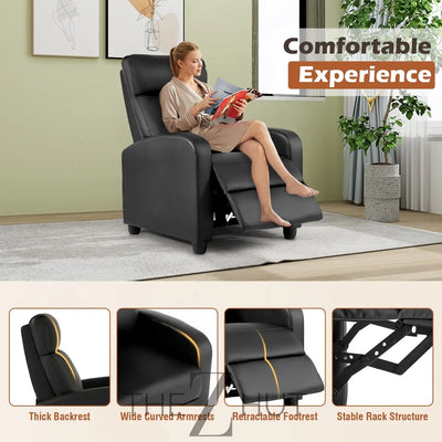 Recliner Chair for Living Room Massage Reading Sofa Home Theater Seating Modern Reclining Easy Lounge with PU Leather Padded Seat Backrest (Black) THE Z HUT
