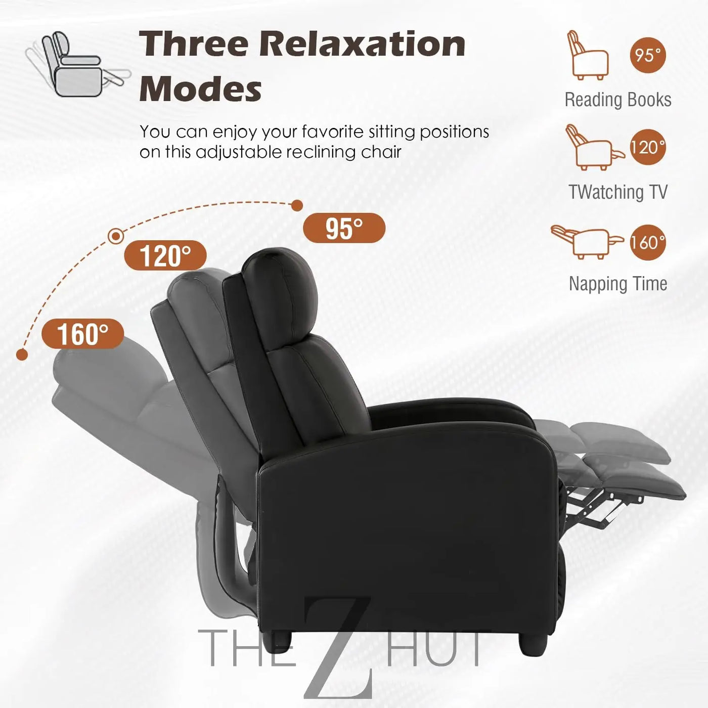 Recliner Chair for Living Room Massage Reading Sofa Home Theater Seating Modern Reclining Easy Lounge with PU Leather Padded Seat Backrest (Black) THE Z HUT