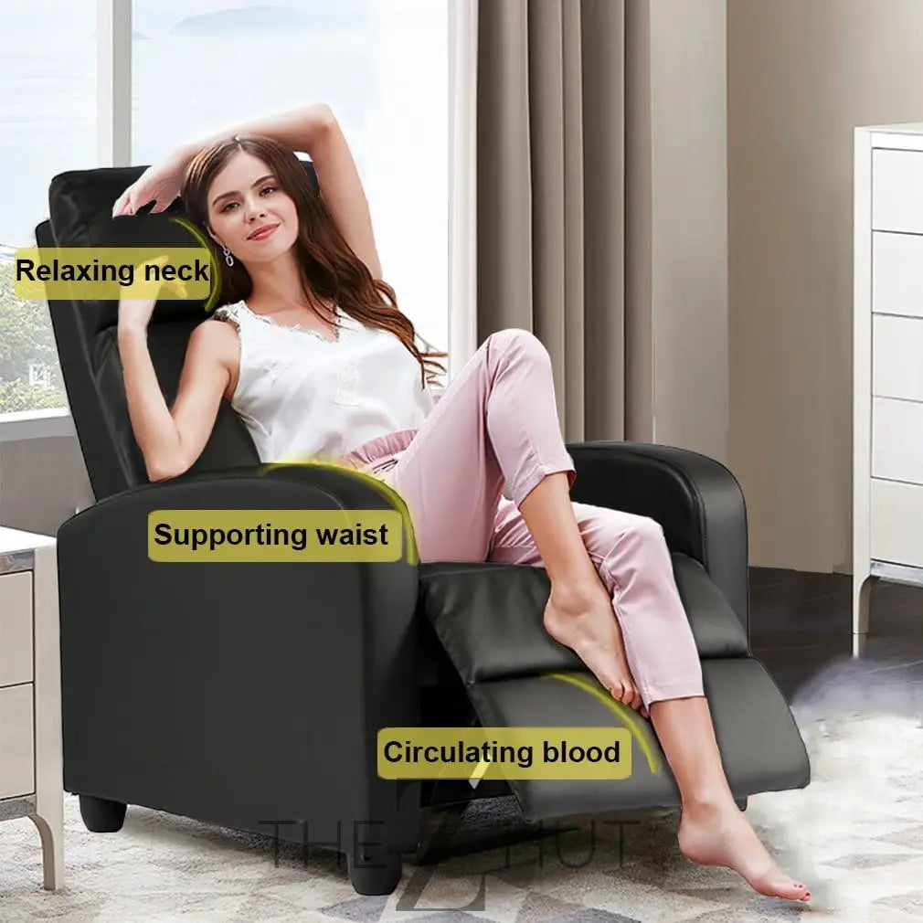 Recliner Chair for Living Room Massage Reading Sofa Home Theater Seating Modern Reclining Easy Lounge with PU Leather Padded Seat Backrest (Black) THE Z HUT
