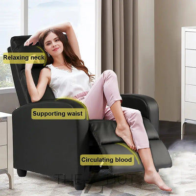 Recliner Chair for Living Room Massage Reading Sofa Home Theater Seating Modern Reclining Easy Lounge with PU Leather Padded Seat Backrest (Black) THE Z HUT