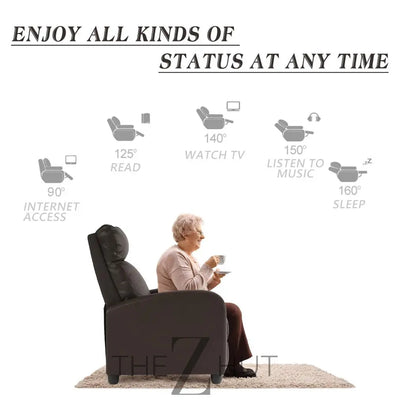 Recliner Chair for Living Room Massage Reading Sofa Home Theater Seating Modern Reclining Easy Lounge with PU Leather Padded Seat Backrest (Black) THE Z HUT