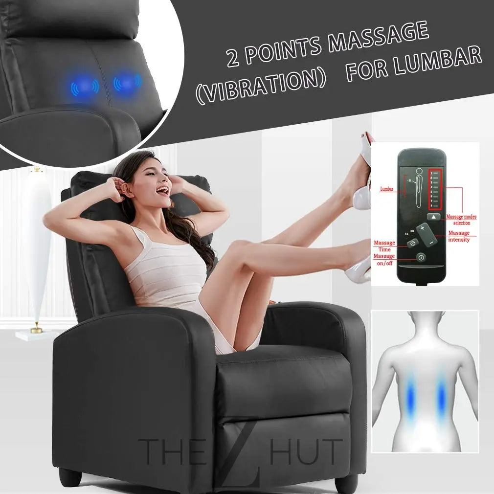 Recliner Chair for Living Room Massage Reading Sofa Home Theater Seating Modern Reclining Easy Lounge with PU Leather Padded Seat Backrest (Black) THE Z HUT