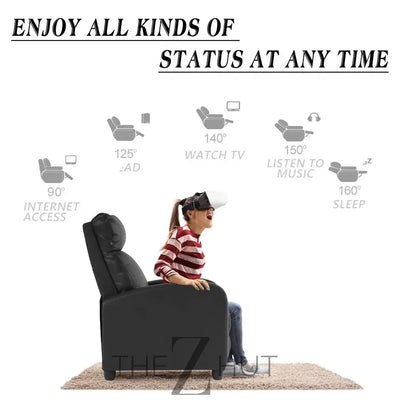 Recliner Chair for Living Room Massage Reading Sofa Home Theater Seating Modern Reclining Easy Lounge with PU Leather Padded Seat Backrest (Black) THE Z HUT