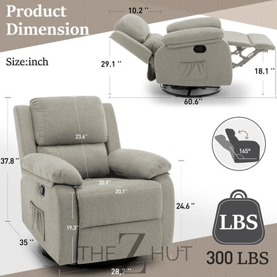Recliner Chair, 360 Swivel Rocker Chair for Adults, Small Rocking Recliner Chair for Small Spaces, Upholstered Fabric Glider Recliner Nursery Chair with Side Pockets for Living Room, Nursery THE Z HUT