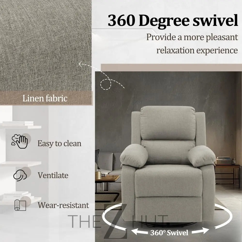 Recliner Chair, 360 Swivel Rocker Chair for Adults, Small Rocking Recliner Chair for Small Spaces, Upholstered Fabric Glider Recliner Nursery Chair with Side Pockets for Living Room, Nursery THE Z HUT