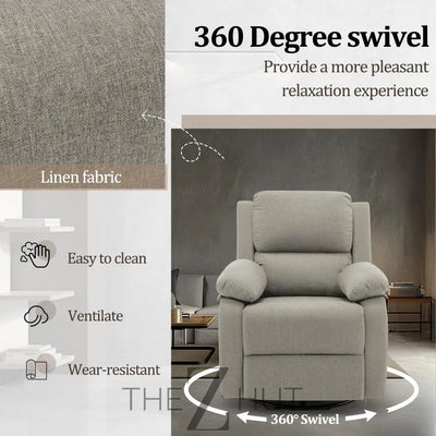 Recliner Chair, 360 Swivel Rocker Chair for Adults, Small Rocking Recliner Chair for Small Spaces, Upholstered Fabric Glider Recliner Nursery Chair with Side Pockets for Living Room, Nursery THE Z HUT