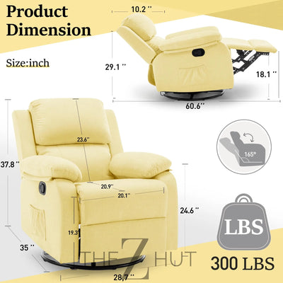 Recliner Chair, 360 Swivel Rocker Chair for Adults, Small Rocking Recliner Chair for Small Spaces, Upholstered Fabric Glider Recliner Nursery Chair with Side Pockets for Living Room, Nursery THE Z HUT