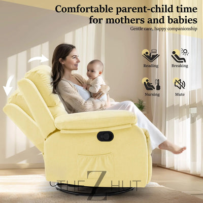 Recliner Chair, 360 Swivel Rocker Chair for Adults, Small Rocking Recliner Chair for Small Spaces, Upholstered Fabric Glider Recliner Nursery Chair with Side Pockets for Living Room, Nursery THE Z HUT