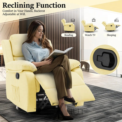 Recliner Chair, 360 Swivel Rocker Chair for Adults, Small Rocking Recliner Chair for Small Spaces, Upholstered Fabric Glider Recliner Nursery Chair with Side Pockets for Living Room, Nursery THE Z HUT