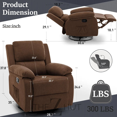 Recliner Chair, 360 Swivel Rocker Chair for Adults, Small Rocking Recliner Chair for Small Spaces, Upholstered Fabric Glider Recliner Nursery Chair with Side Pockets for Living Room, Nursery THE Z HUT