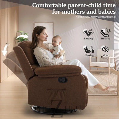 Recliner Chair, 360 Swivel Rocker Chair for Adults, Small Rocking Recliner Chair for Small Spaces, Upholstered Fabric Glider Recliner Nursery Chair with Side Pockets for Living Room, Nursery THE Z HUT