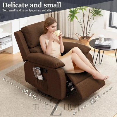 Recliner Chair, 360 Swivel Rocker Chair for Adults, Small Rocking Recliner Chair for Small Spaces, Upholstered Fabric Glider Recliner Nursery Chair with Side Pockets for Living Room, Nursery THE Z HUT