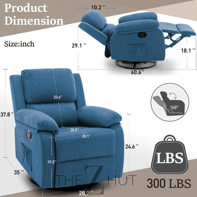 Recliner Chair, 360 Swivel Rocker Chair for Adults, Small Rocking Recliner Chair for Small Spaces, Upholstered Fabric Glider Recliner Nursery Chair with Side Pockets for Living Room, Nursery THE Z HUT