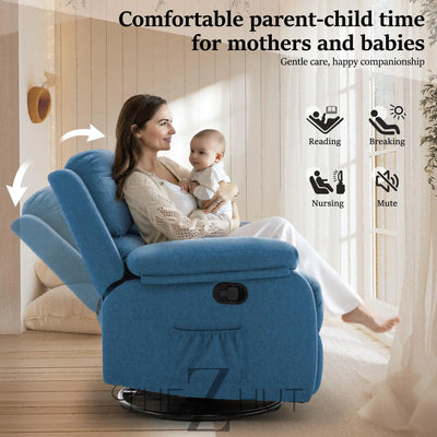 Recliner Chair, 360 Swivel Rocker Chair for Adults, Small Rocking Recliner Chair for Small Spaces, Upholstered Fabric Glider Recliner Nursery Chair with Side Pockets for Living Room, Nursery THE Z HUT