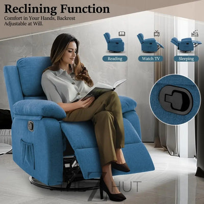 Recliner Chair, 360 Swivel Rocker Chair for Adults, Small Rocking Recliner Chair for Small Spaces, Upholstered Fabric Glider Recliner Nursery Chair with Side Pockets for Living Room, Nursery THE Z HUT