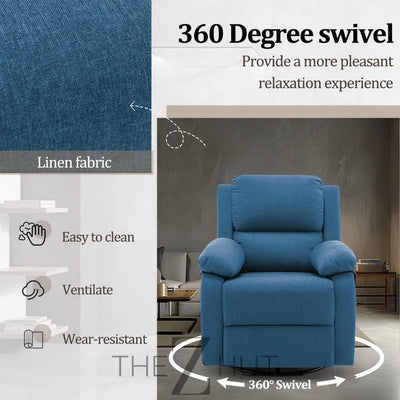 Recliner Chair, 360 Swivel Rocker Chair for Adults, Small Rocking Recliner Chair for Small Spaces, Upholstered Fabric Glider Recliner Nursery Chair with Side Pockets for Living Room, Nursery THE Z HUT