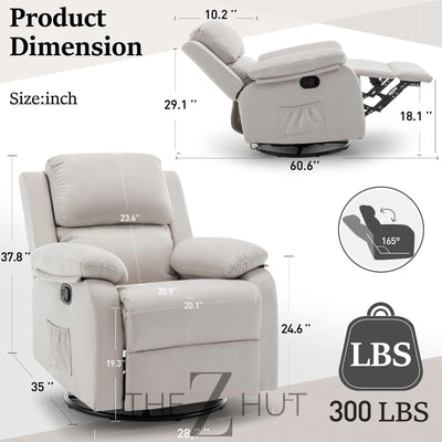 Recliner Chair, 360 Swivel Rocker Chair for Adults, Small Rocking Recliner Chair for Small Spaces, Upholstered Fabric Glider Recliner Nursery Chair with Side Pockets for Living Room, Nursery THE Z HUT