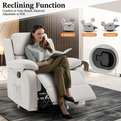 Recliner Chair, 360 Swivel Rocker Chair for Adults, Small Rocking Recliner Chair for Small Spaces, Upholstered Fabric Glider Recliner Nursery Chair with Side Pockets for Living Room, Nursery THE Z HUT