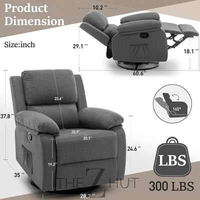 Recliner Chair, 360 Swivel Rocker Chair for Adults, Small Rocking Recliner Chair for Small Spaces, Upholstered Fabric Glider Recliner Nursery Chair with Side Pockets for Living Room, Nursery THE Z HUT