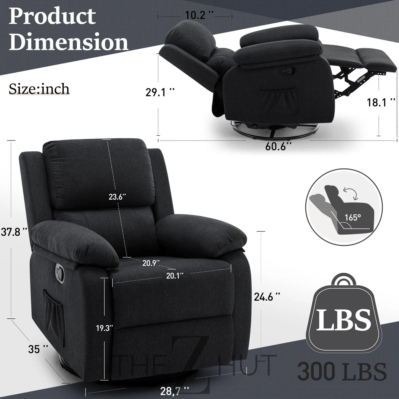 Recliner Chair, 360 Swivel Rocker Chair for Adults, Small Rocking Recliner Chair for Small Spaces, Upholstered Fabric Glider Recliner Nursery Chair with Side Pockets for Living Room, Nursery THE Z HUT
