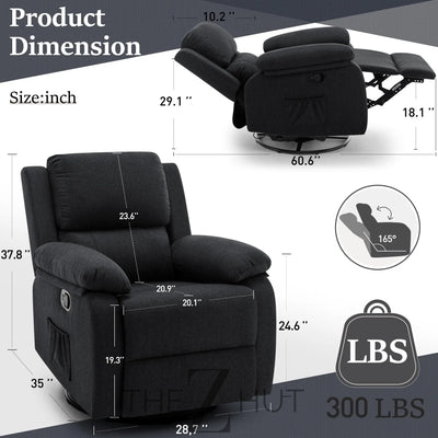 Recliner Chair, 360 Swivel Rocker Chair for Adults, Small Rocking Recliner Chair for Small Spaces, Upholstered Fabric Glider Recliner Nursery Chair with Side Pockets for Living Room, Nursery THE Z HUT