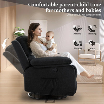 Recliner Chair, 360 Swivel Rocker Chair for Adults, Small Rocking Recliner Chair for Small Spaces, Upholstered Fabric Glider Recliner Nursery Chair with Side Pockets for Living Room, Nursery THE Z HUT