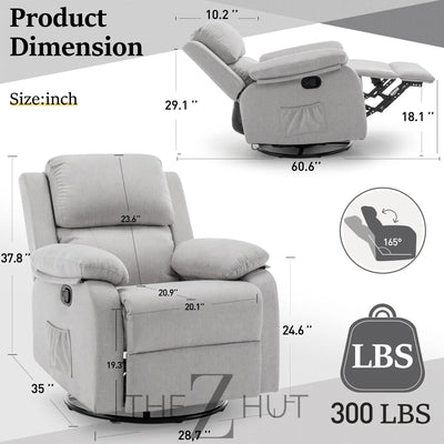 Recliner Chair, 360 Swivel Rocker Chair for Adults, Small Rocking Recliner Chair for Small Spaces, Upholstered Fabric Glider Recliner Nursery Chair with Side Pockets for Living Room, Nursery THE Z HUT