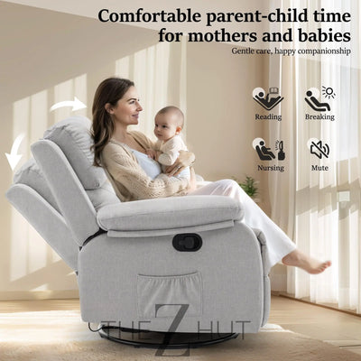 Recliner Chair, 360 Swivel Rocker Chair for Adults, Small Rocking Recliner Chair for Small Spaces, Upholstered Fabric Glider Recliner Nursery Chair with Side Pockets for Living Room, Nursery THE Z HUT