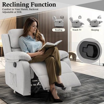 Recliner Chair, 360 Swivel Rocker Chair for Adults, Small Rocking Recliner Chair for Small Spaces, Upholstered Fabric Glider Recliner Nursery Chair with Side Pockets for Living Room, Nursery THE Z HUT