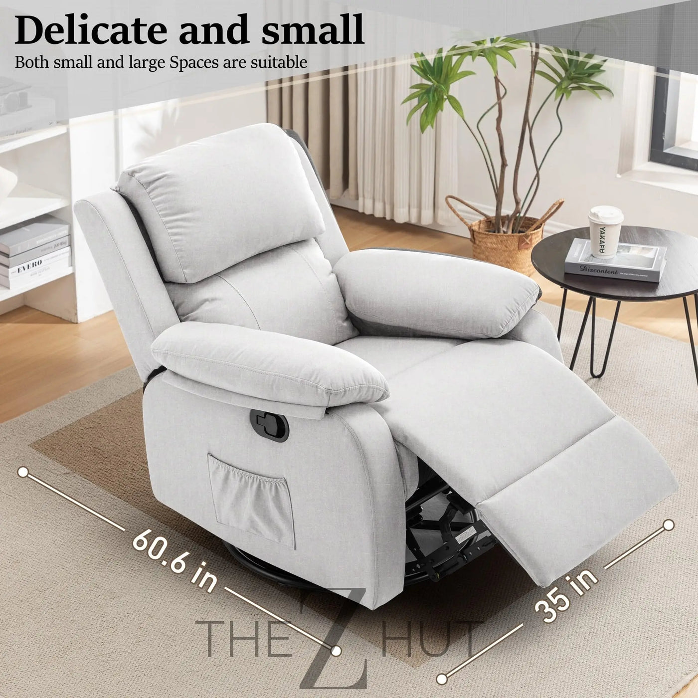 Recliner Chair, 360 Swivel Rocker Chair for Adults, Small Rocking Recliner Chair for Small Spaces, Upholstered Fabric Glider Recliner Nursery Chair with Side Pockets for Living Room, Nursery THE Z HUT