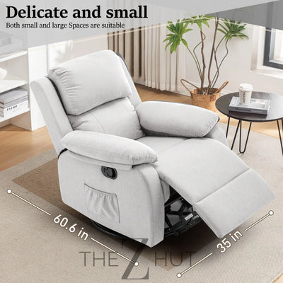 Recliner Chair, 360 Swivel Rocker Chair for Adults, Small Rocking Recliner Chair for Small Spaces, Upholstered Fabric Glider Recliner Nursery Chair with Side Pockets for Living Room, Nursery THE Z HUT